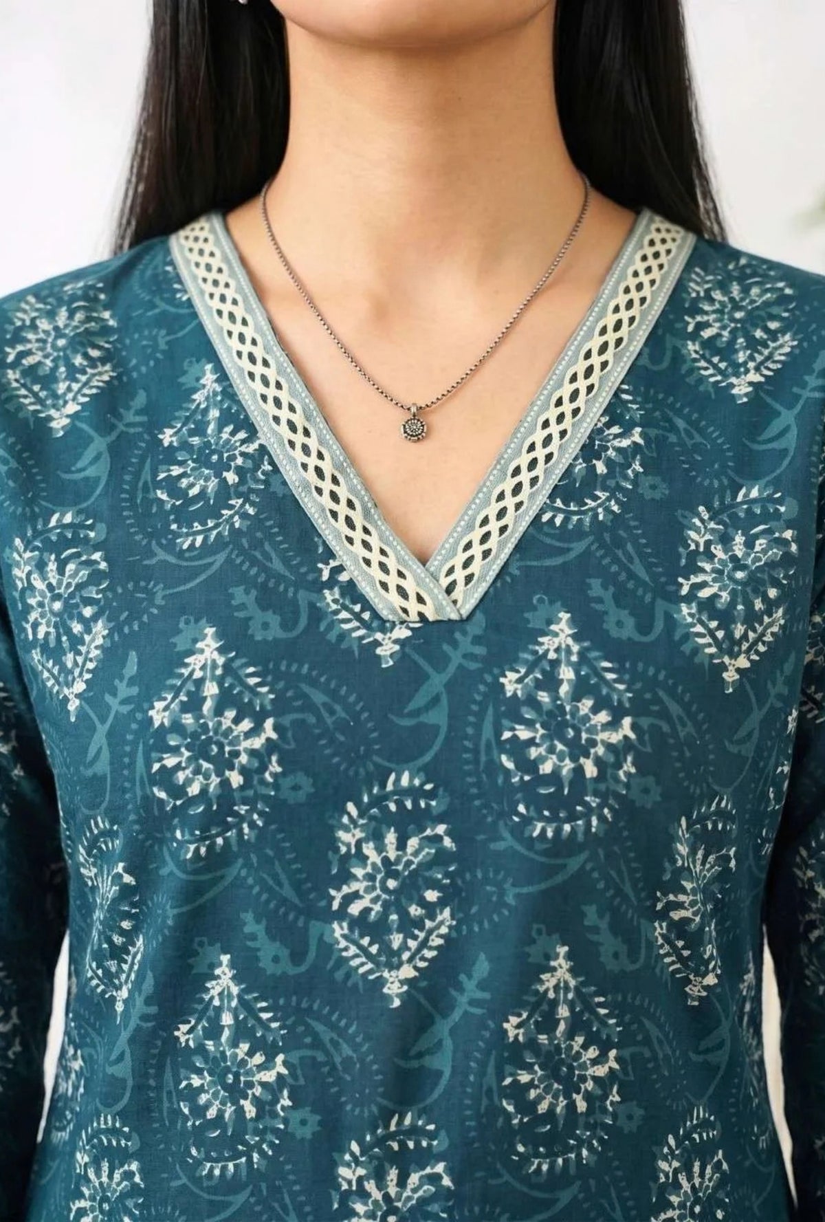 Teal Blossom Short Kurti