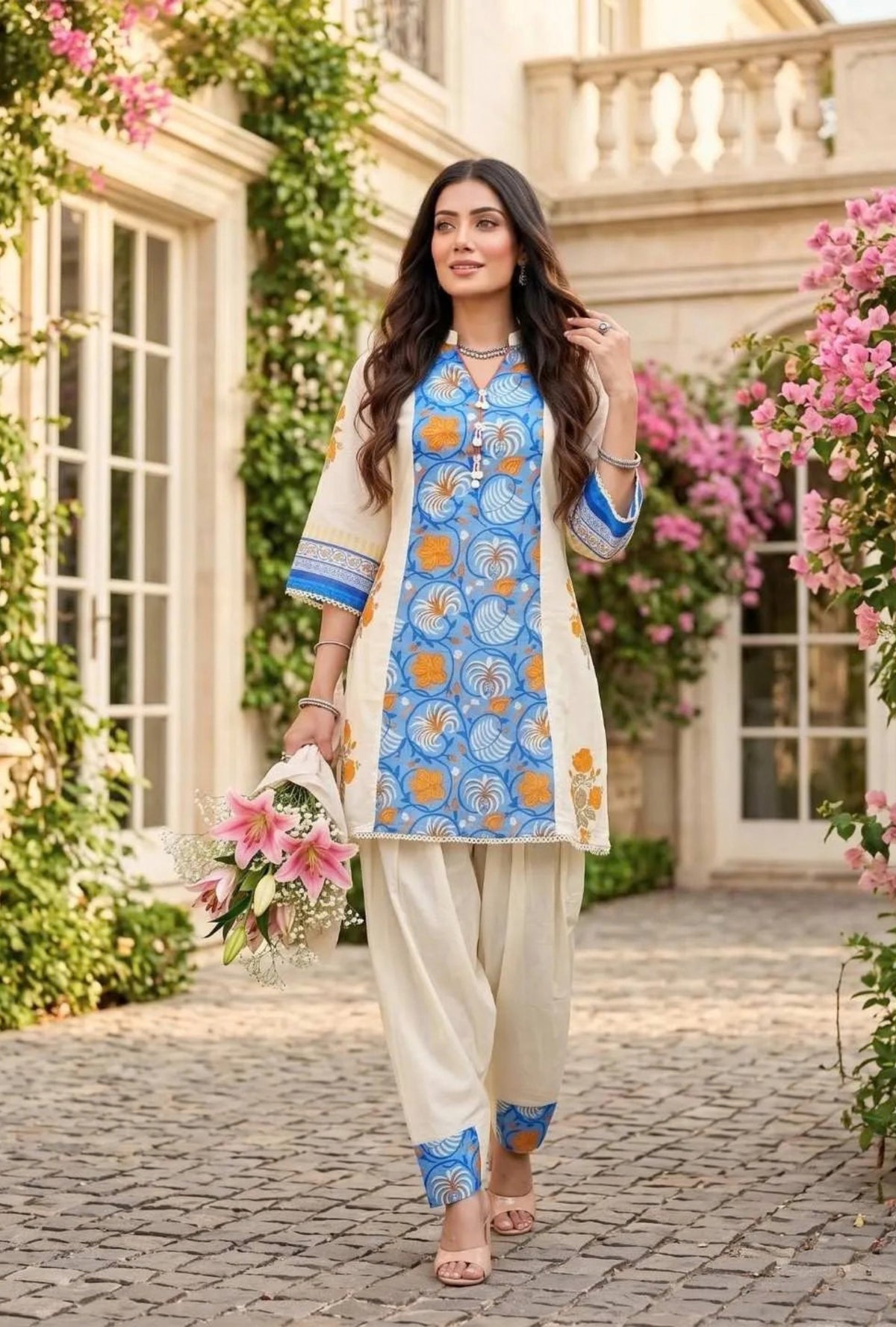 Azure Bloom Farshi Co-ord Set