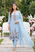 Celestial Bloom Embroidered Suit with Dupatta