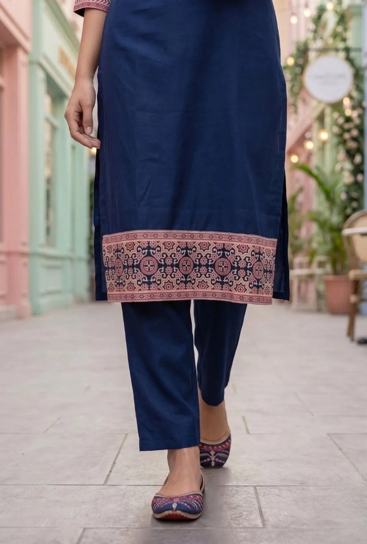 Navy Heritage Print Suit with Dupatta