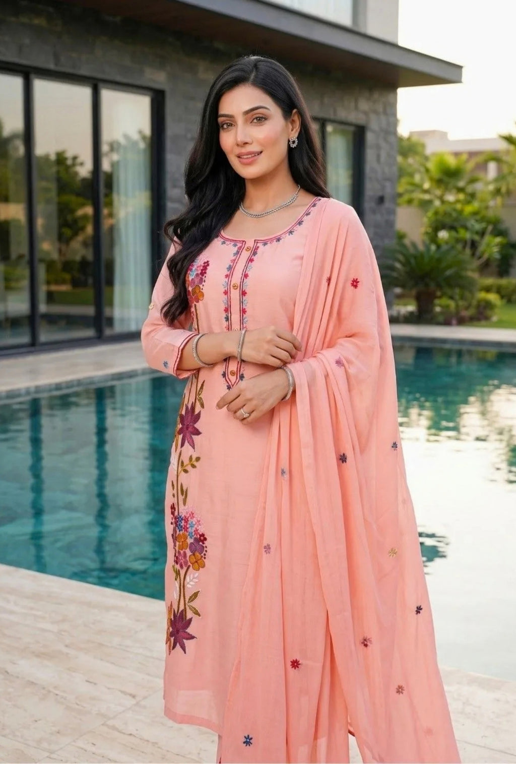 Rosevine Embroidered Suit with Dupatta