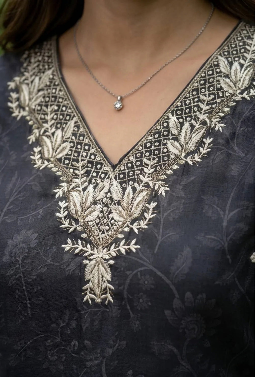 Noir Floral Elegance Suit with Dupatta
