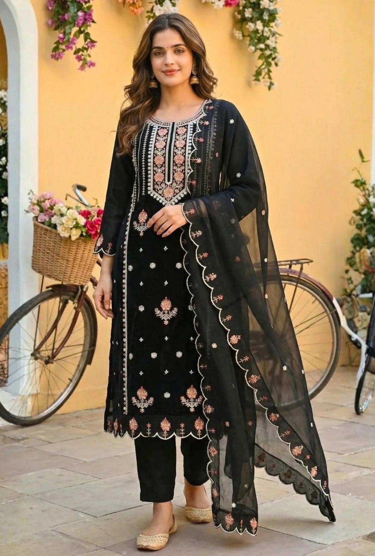 Black Enchanted Noir Embroidered  Suit with Dupatta