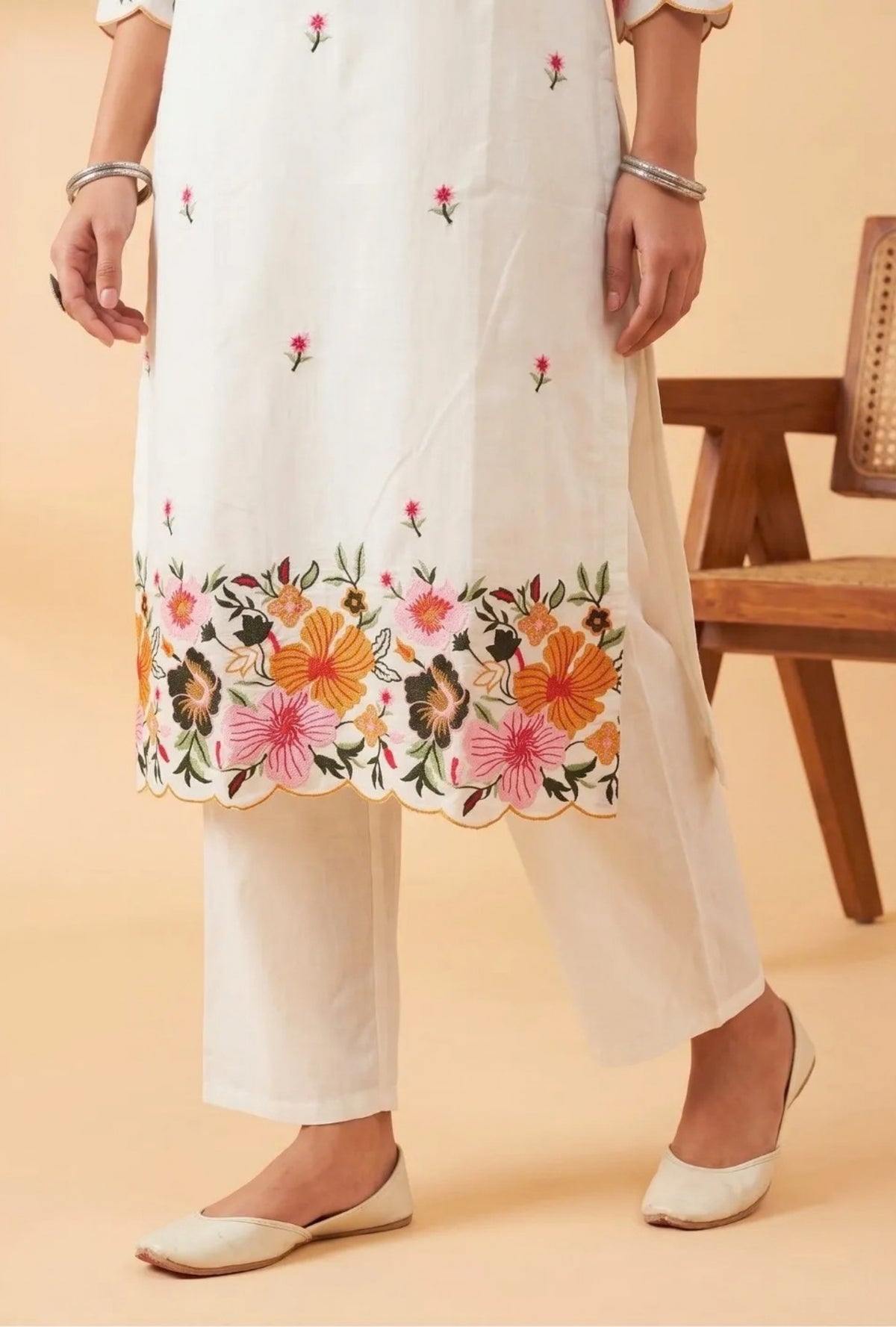 Ivory Meadow Floral Embroidered Suit with Dupatta