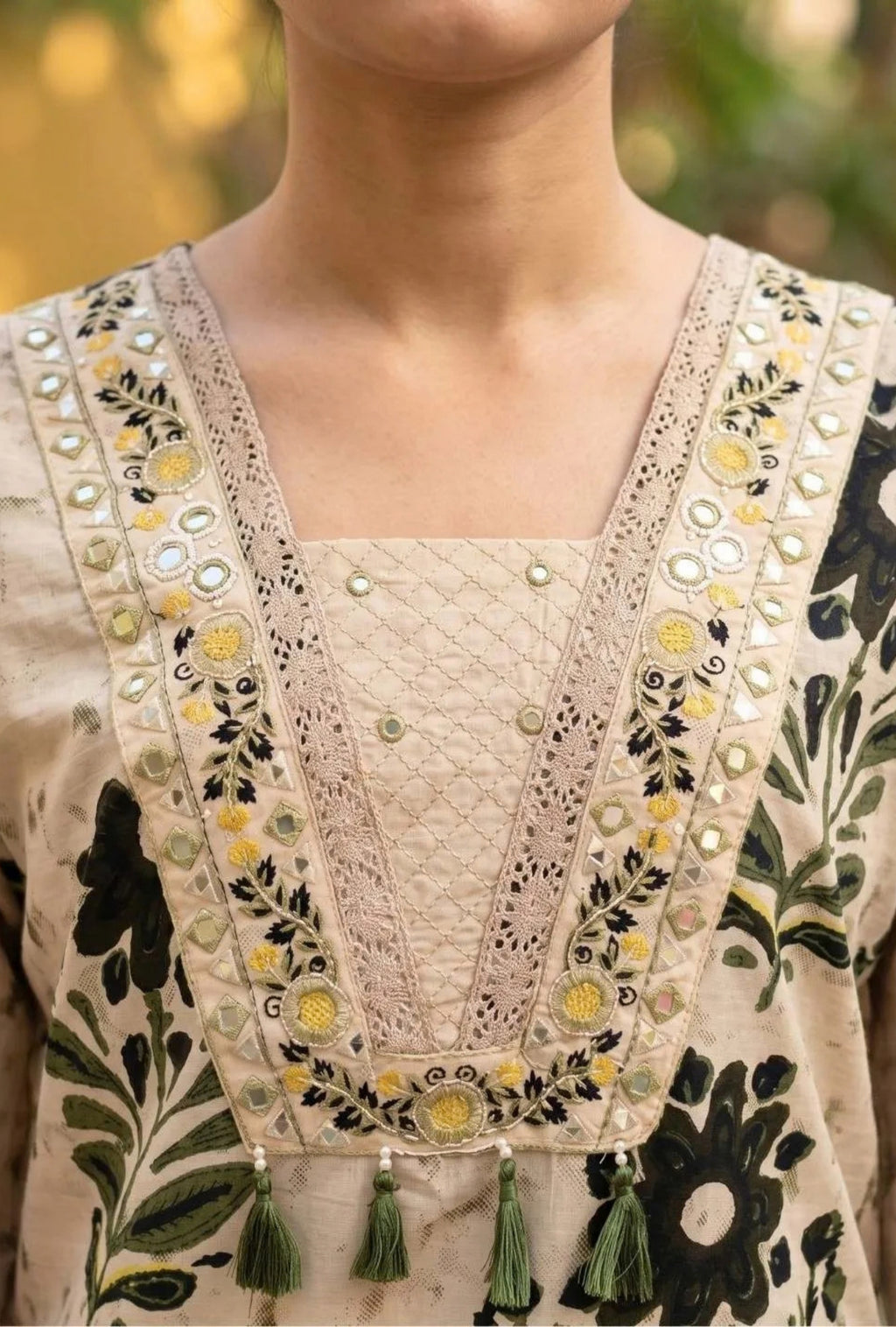 Olive Floral Suit with Dupatta