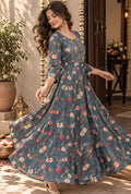 Indigo Floral Elegance Dress