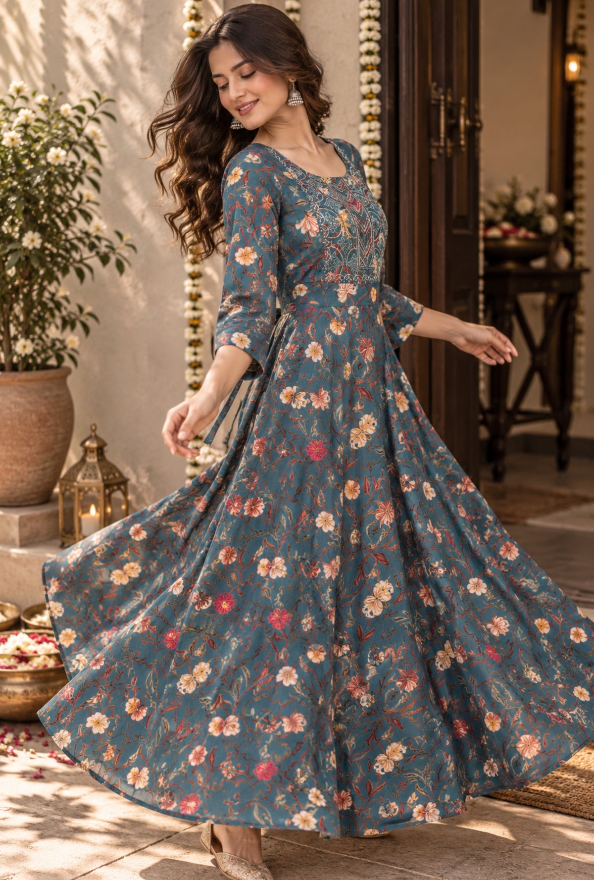 Indigo Floral Elegance Dress