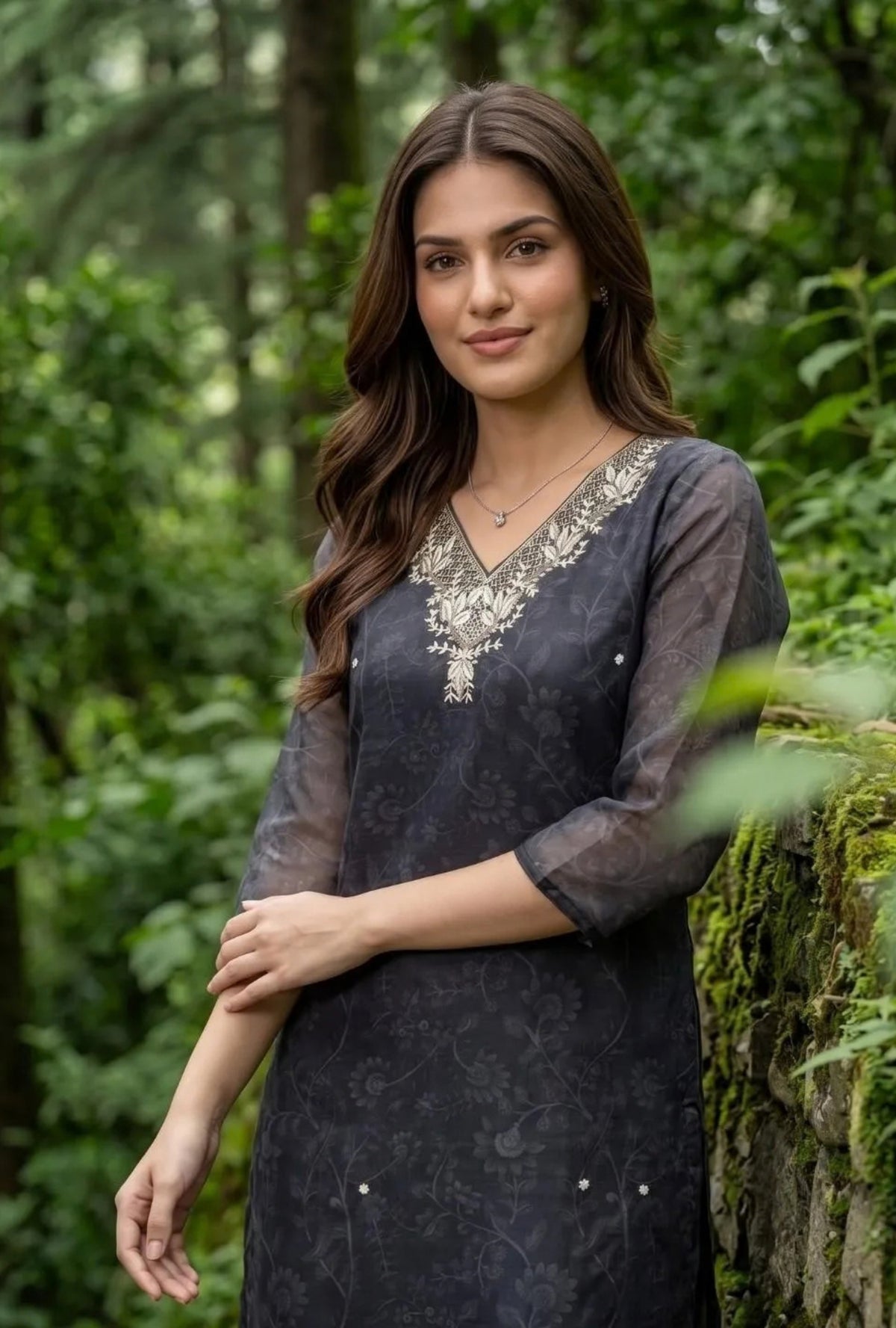 Noir Floral Elegance Suit with Dupatta