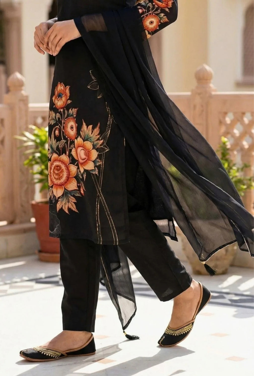 Midnight Floral Symphony Suit with Dupatta