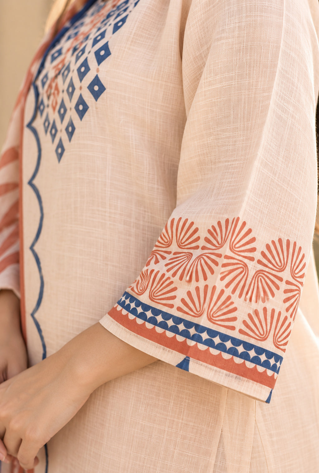 Coral Mist Linen Suit with Dupatta