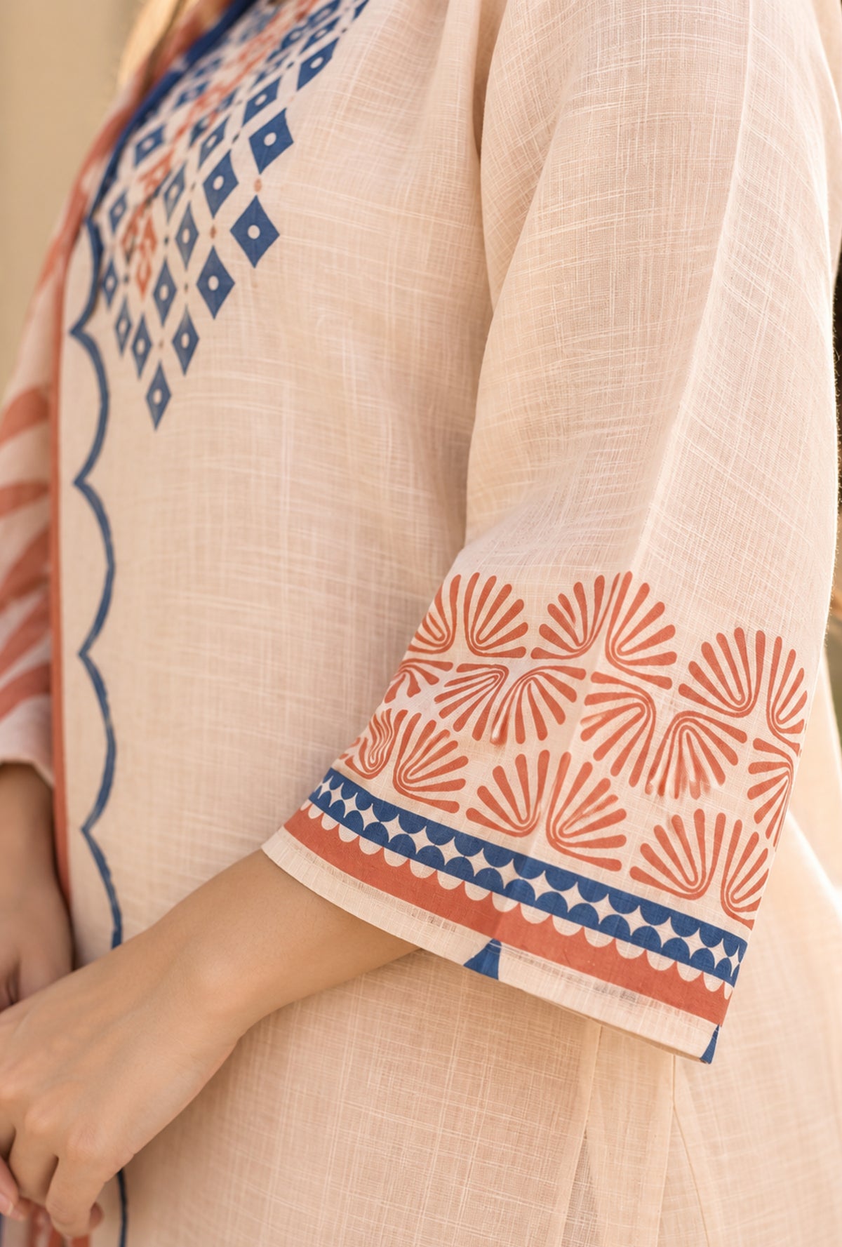 Coral Mist Linen Suit with Dupatta
