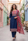 Navy Heritage Print Suit with Dupatta