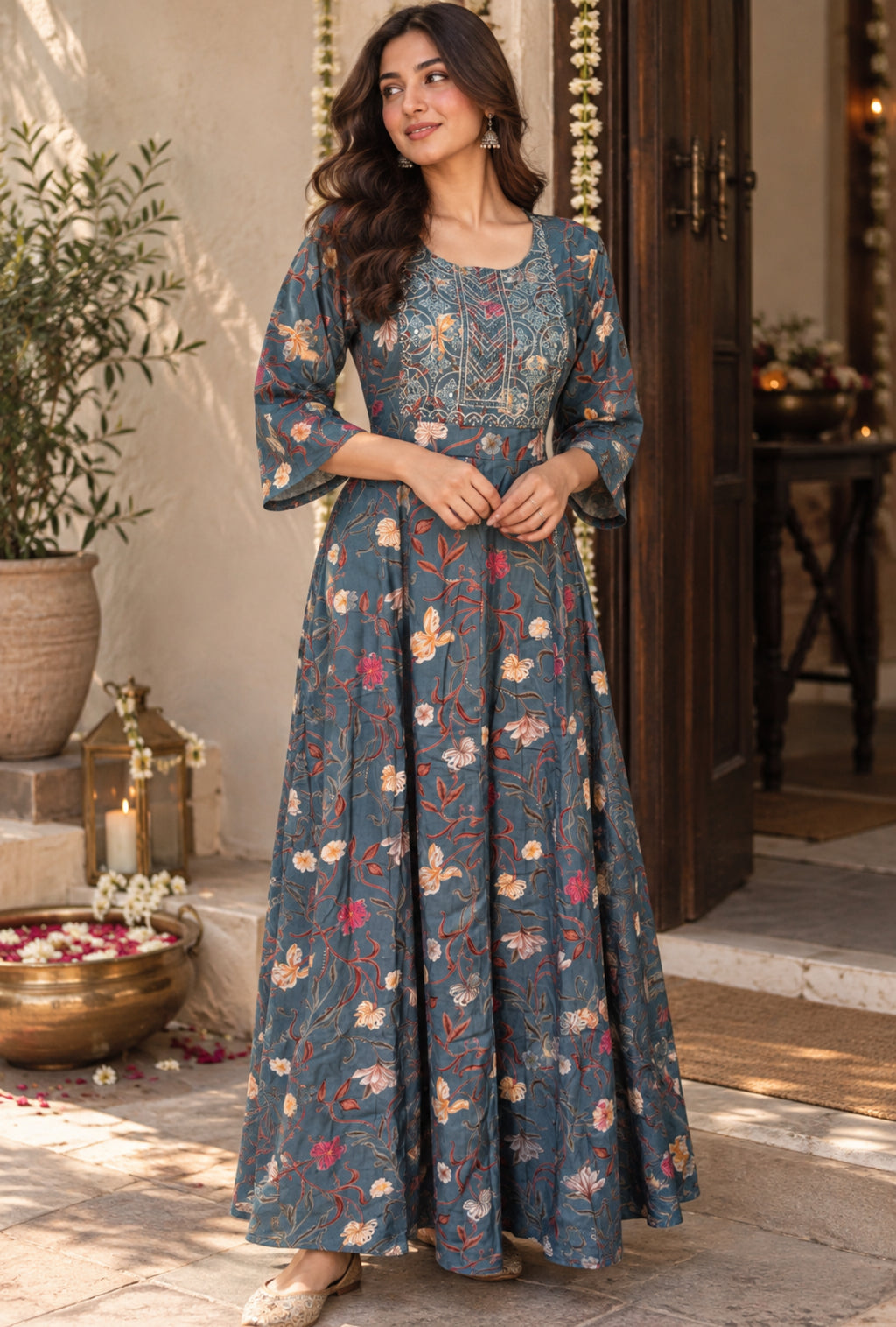 Indigo Floral Elegance Dress