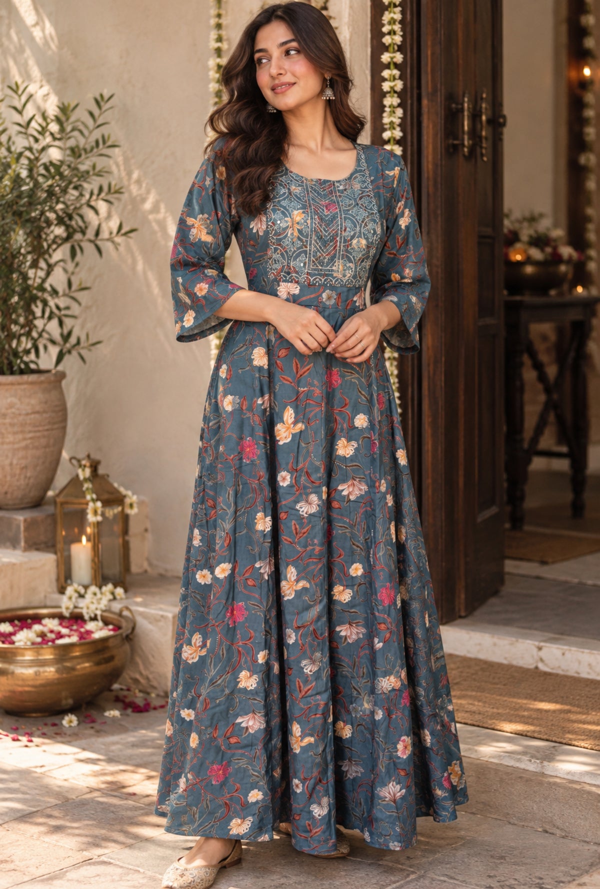 Indigo Floral Elegance Dress