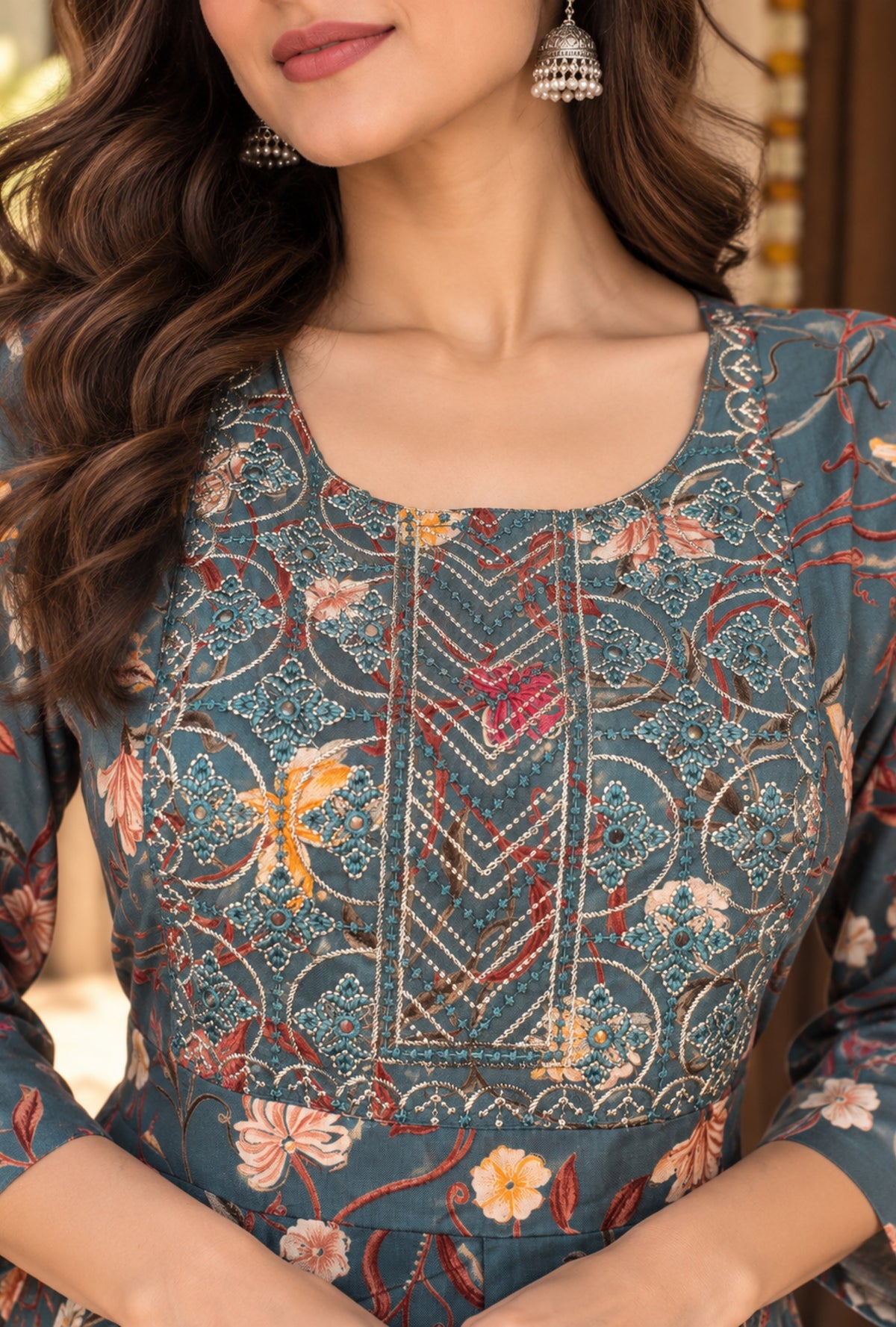 Indigo Floral Elegance Dress
