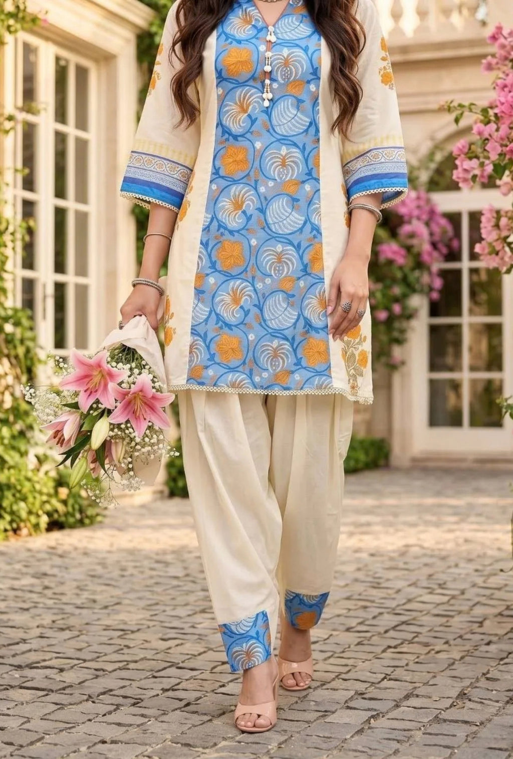 Azure Bloom Farshi Co-ord Set