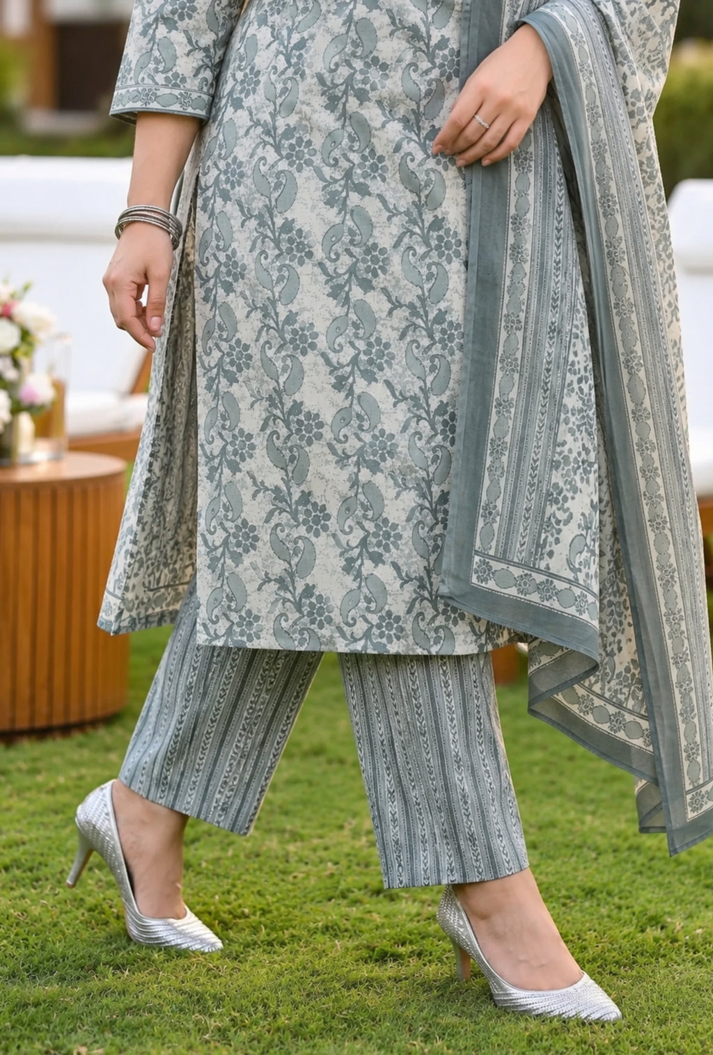 Valencia Mist Floral Plus Size Suit with Printed Dupatta