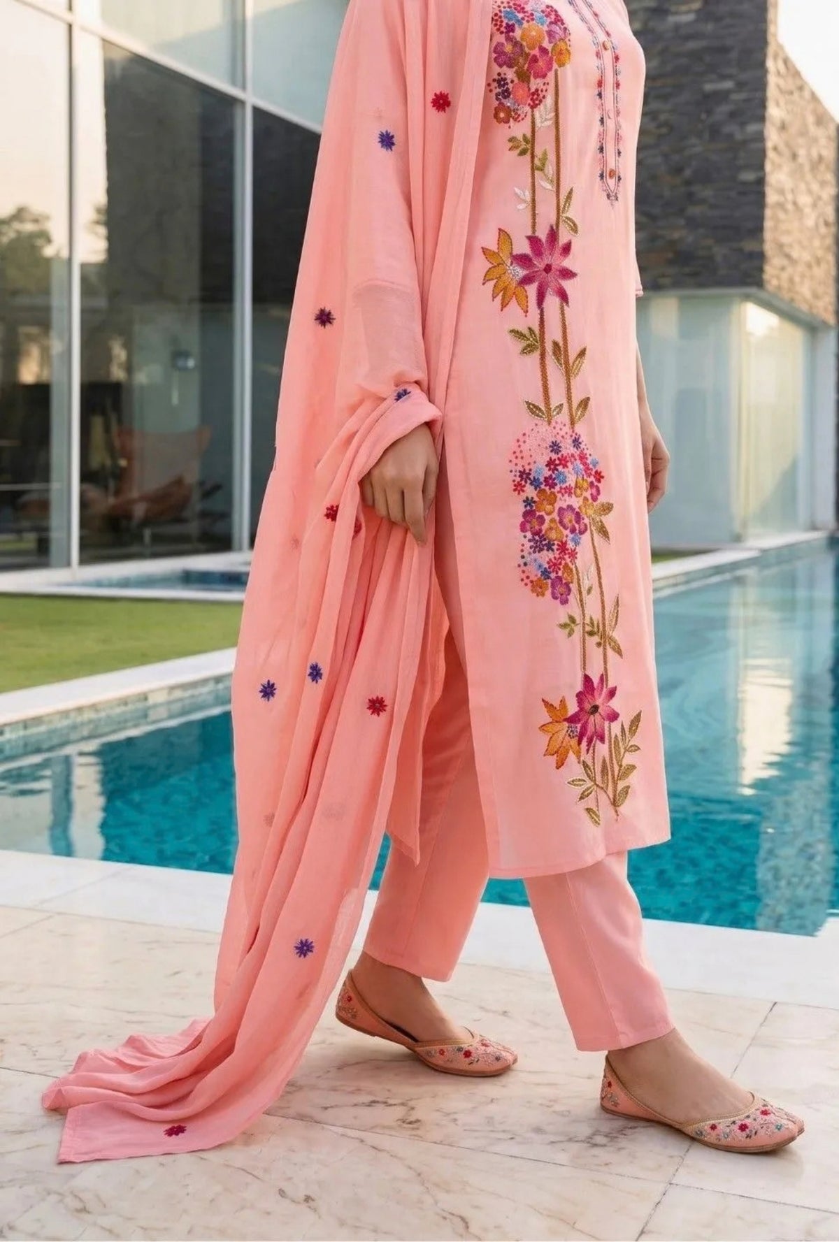 Rosevine Embroidered Suit with Dupatta