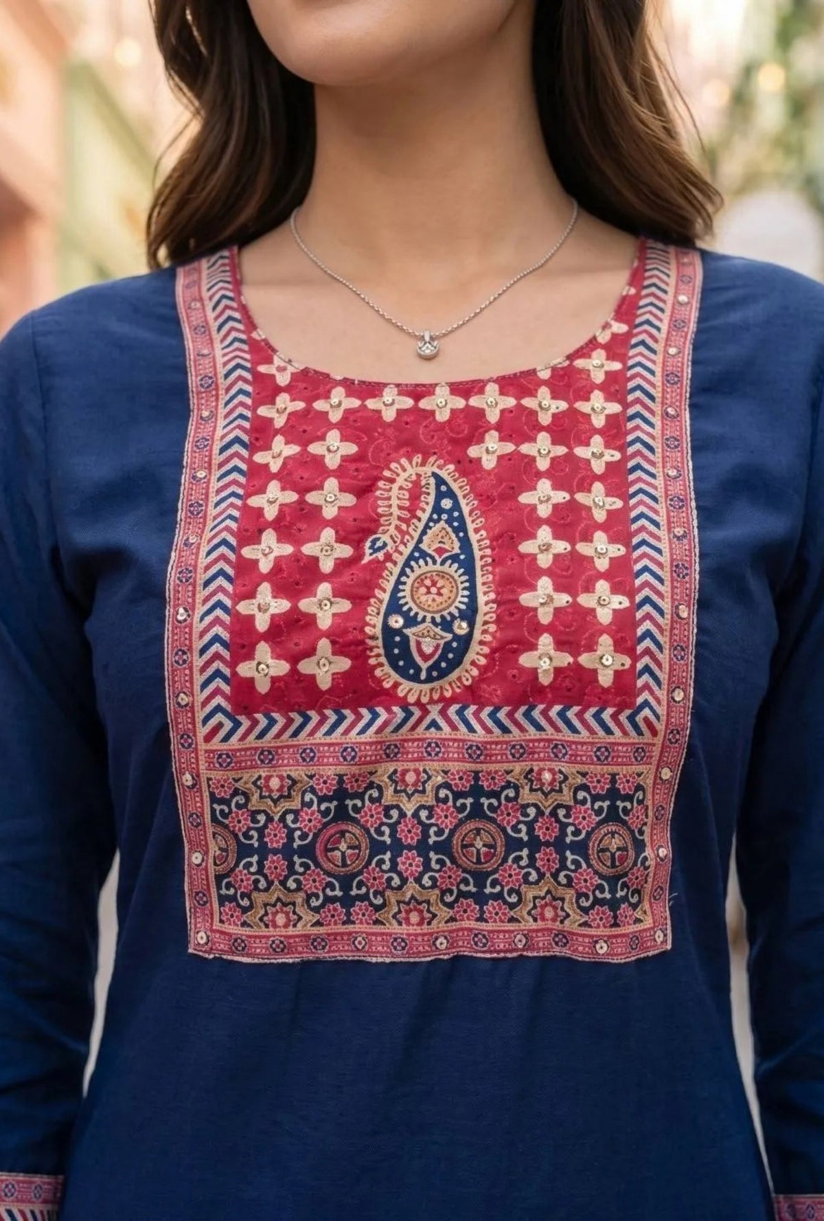 Navy Heritage Print Suit with Dupatta