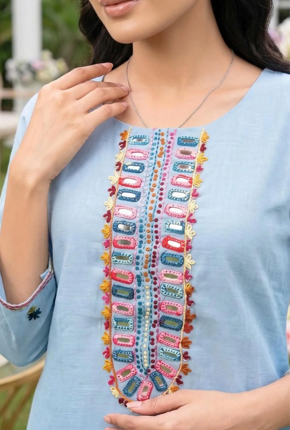 Celestial Bloom Embroidered Suit with Dupatta