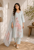 Floral Serenity Embroidered Suit with Dupatta