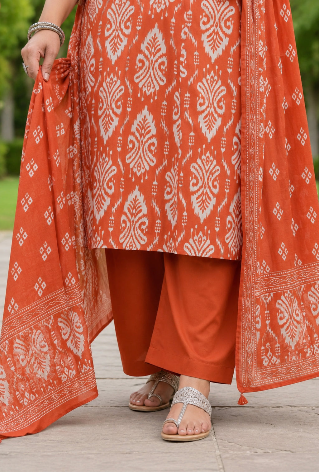 Rust Heritage Plus Size Suit with Printed Dupatta