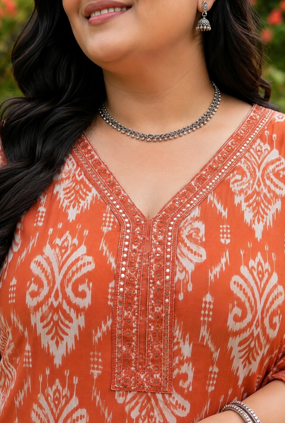 Rust Heritage Plus Size Suit with Printed Dupatta