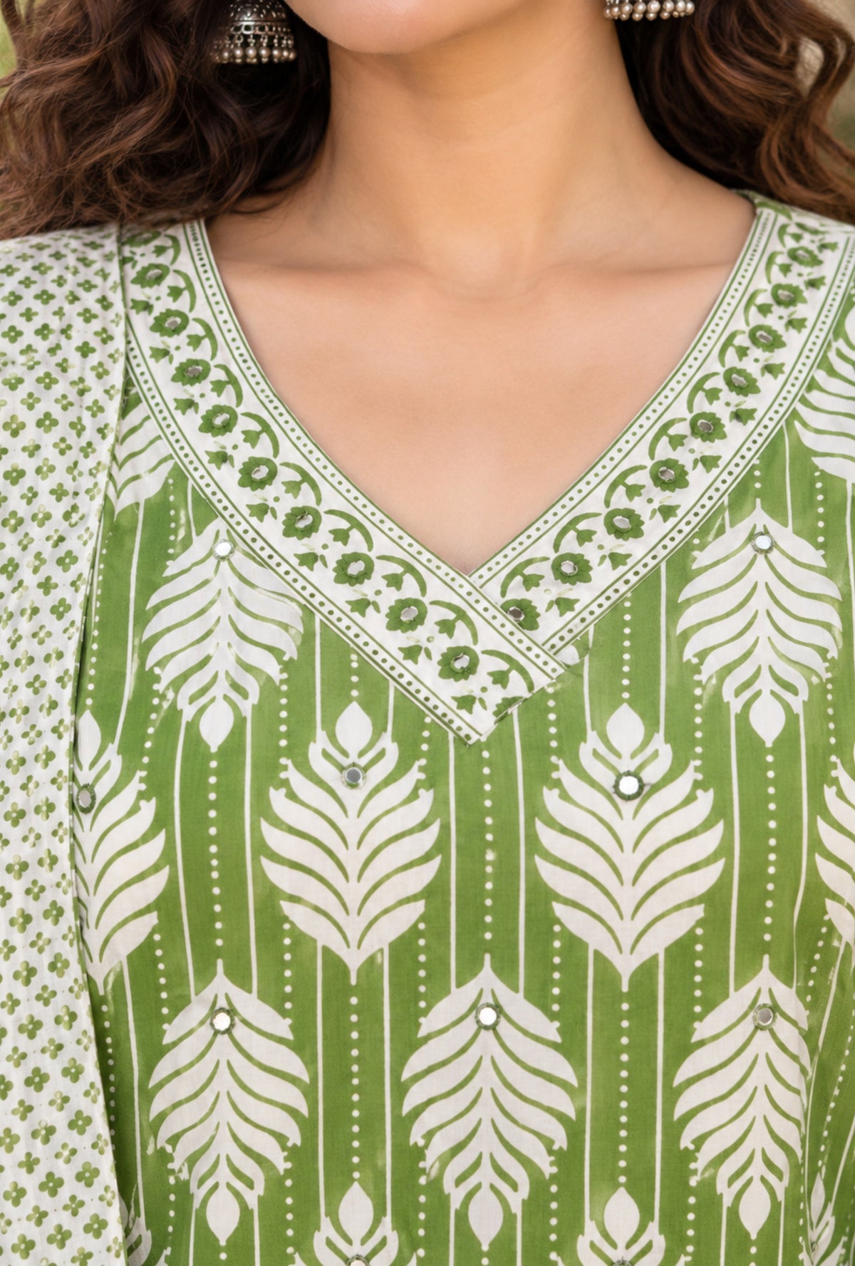 Medow Green Plus Size Suit with Printed Dupatta