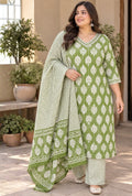 Medow Green Plus Size Suit with Printed Dupatta