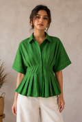 Green Pleated Peplum Shirt
